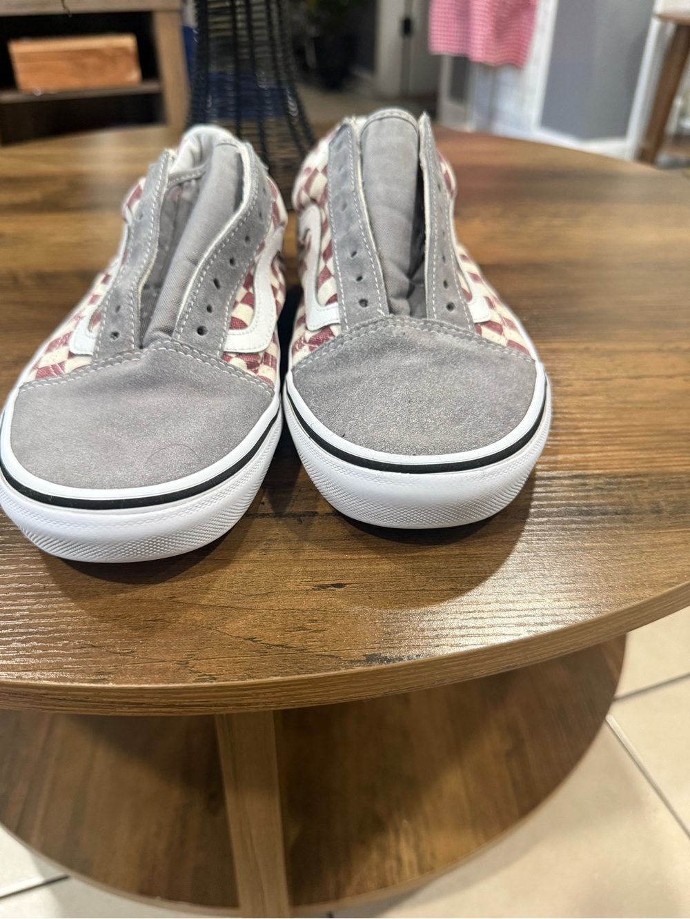 Vans Low-Top Checkerboard Sneakers in Gray and Maroon